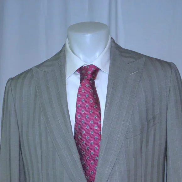 Alan Flusser Gray Stripe Bespoke Peak Lapel Two Button Suit 42R
